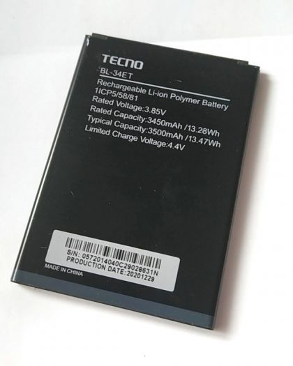 акумулятор tecno bl-34et / tecno pop 3 (bb2) / li-pol 3500 mah, 13.47 wh, 3.85 v [original prc] 12 міс. гарантії